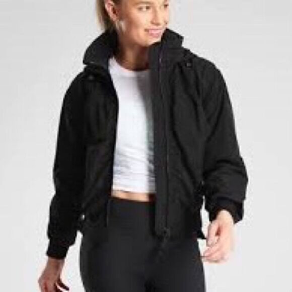 ATHLETA Point Reyes Black Moto Bomber Jacket Womens Sz S - Picture 3 of 14
